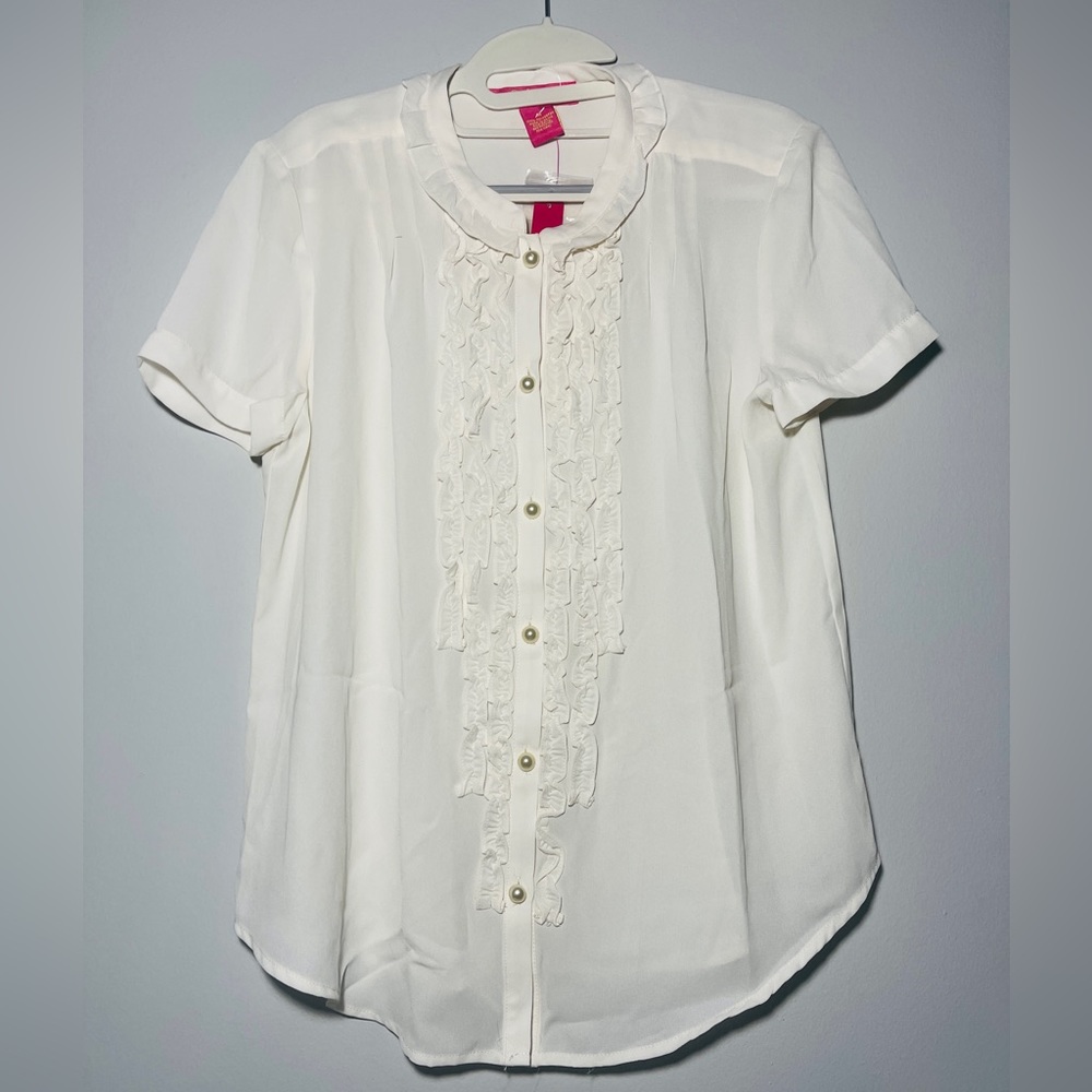 $$SOLD$$ Sheer Ruffled Blouse Eggshell White Size Medium NWT